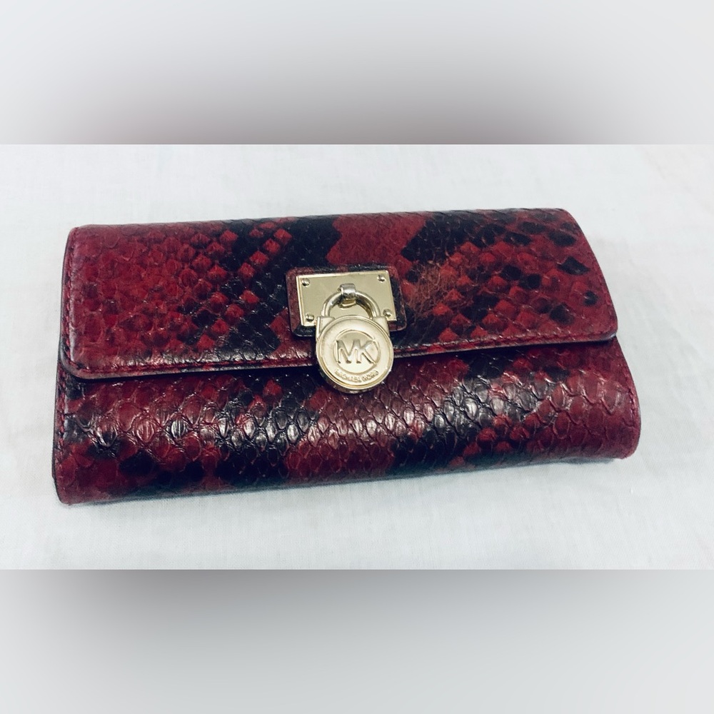 Michael Michael Kors Large Hamilton red Leather Wallet Button Snap